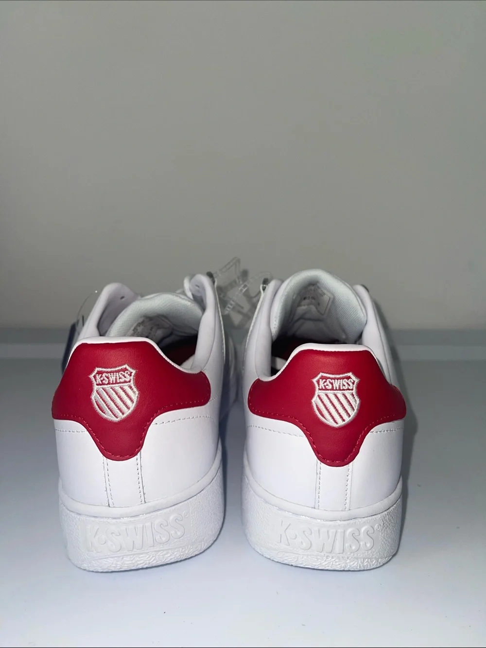 K-Swiss Men's White Sneakers with Red Heel Tab